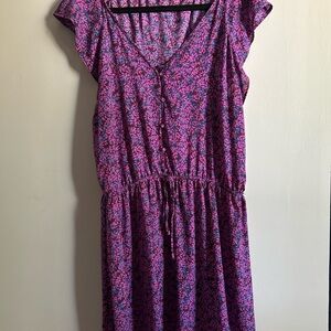 Vince Camuto Pink and Purple Leaf Print Dress